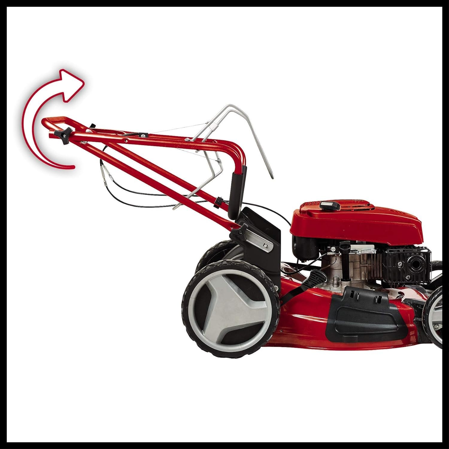 Einhell Benzin-Rasenmäher GC-PM 51/3 S HW (2.7 KW, 4-Takt-Motor, 51 cm Schnittbreite, bis zu 1800 m², abschaltbarer Hinterradantrieb, 6-stufige zentrale Schnitthöhenverstellung, Grasfangsack 70 L)
