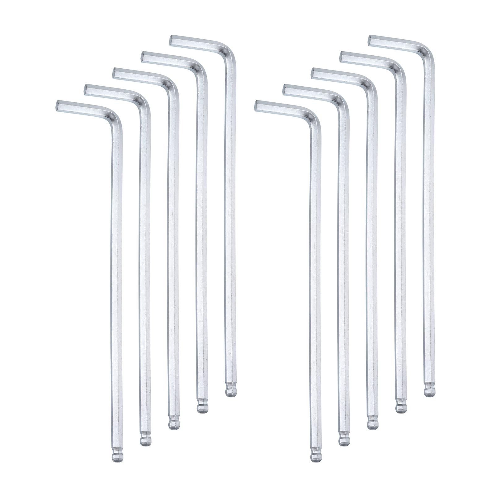 sourcing map 10pcs Ball End Hex Key Wrench 4mm Metric Chrome-Vanadium Steel L-Shape Long Arm Hexagon Wrenches Repairing Tool for Home Bike Motorcycle Repair, Silver