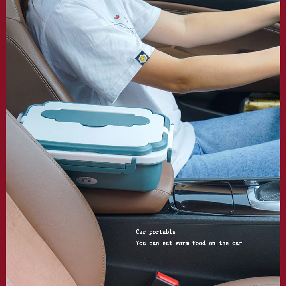 Lunch Box Elettrico Car Office 2 in 1 Lunch Box Elettrico 12 V / 220 V Scaldavivande Elettrico Lunch Box in Acciaio Inox Bambini con Scomparti 1.1L con Bacchette, Cucchiaio e Scatola Estraib