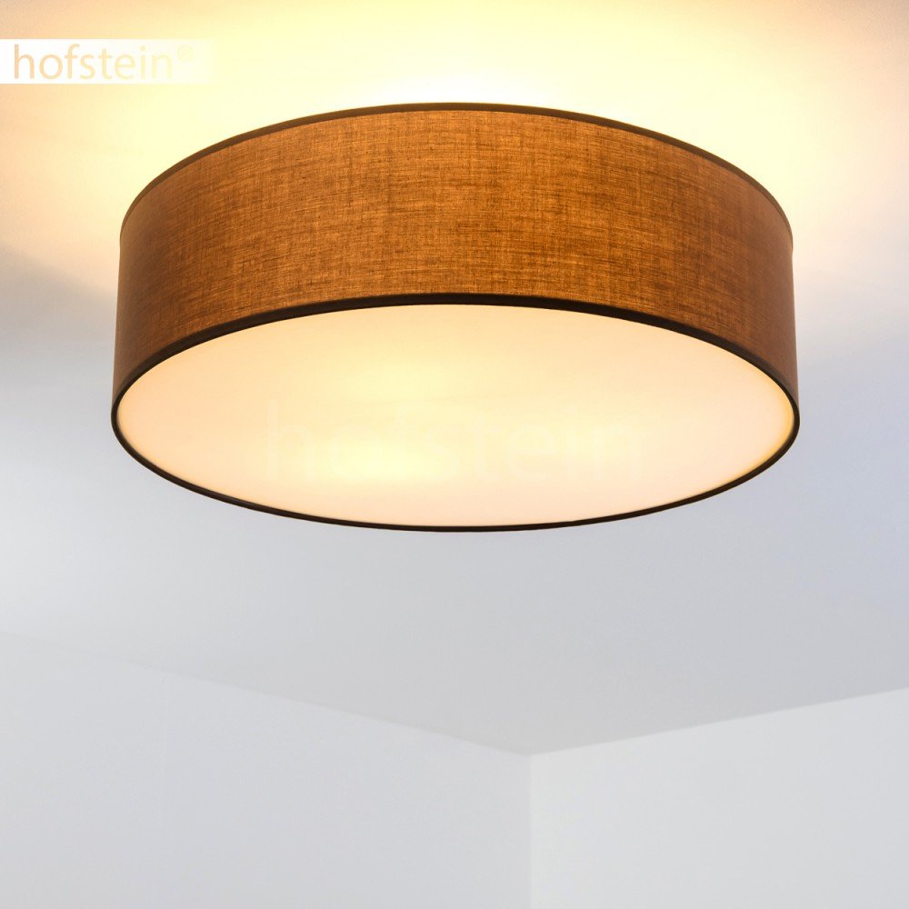 HOFSTEIN Deckenleuchte Foggia, runde Deckenlampe aus Metall/Stoff in Nickel-matt/Braun/Weiß, moderne Leuchte im Retro/Vintage-Design (Ø 60 cm), 3 x E27, Wohnzimmer, Esszimmer, Schlafzimmer, Küche