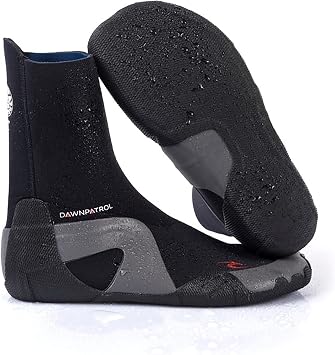 Rip Curl Dawn Patrol 5mm Round Toe Neoprene Wetsuit Boots Shoes - Black - Easy Slide on System - SOS - Sensitive Sole