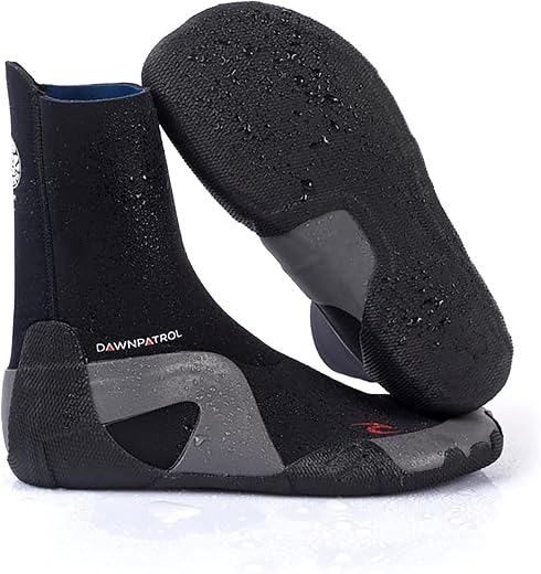 Rip Curl Dawn Patrol 5mm Round Toe Neoprene Wetsuit Boots Shoes - Black - Easy Slide on System - SOS - Sensitive Sole