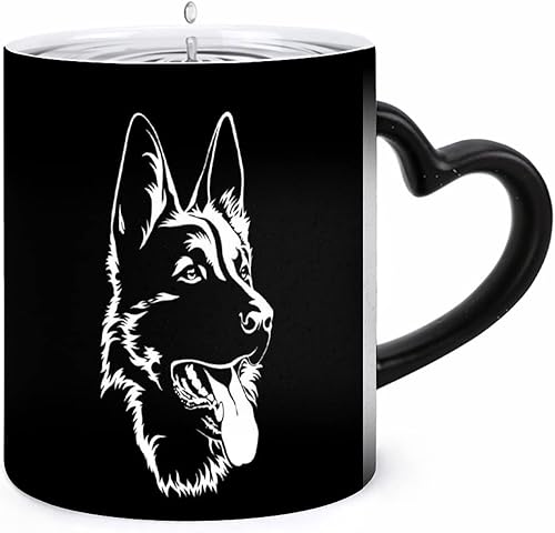 Miniatura 1 de Taza de café de pastor alemán negro, taza de té de cerámica que cambia de color, tazas de té para regalos de oficina y hogar