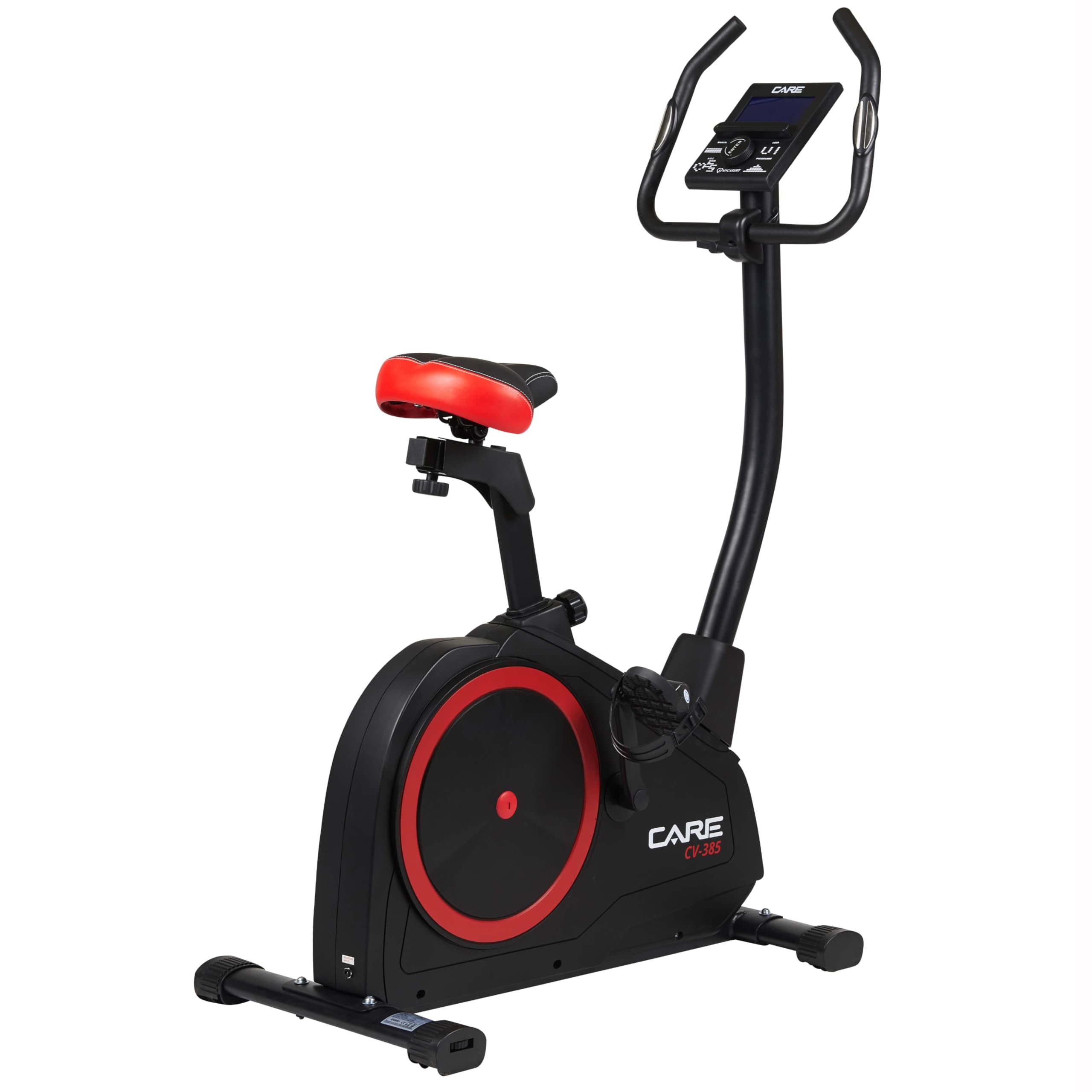 CARE FITNESS - Vélo d’Appartement CV-385-24 Niveaux de Difficulté - 24 Programmes - Compteur LCD Rétro-éclairé - Cardiofréquencemètres - Compatible avec l'application Kinomap - Port USB Noir