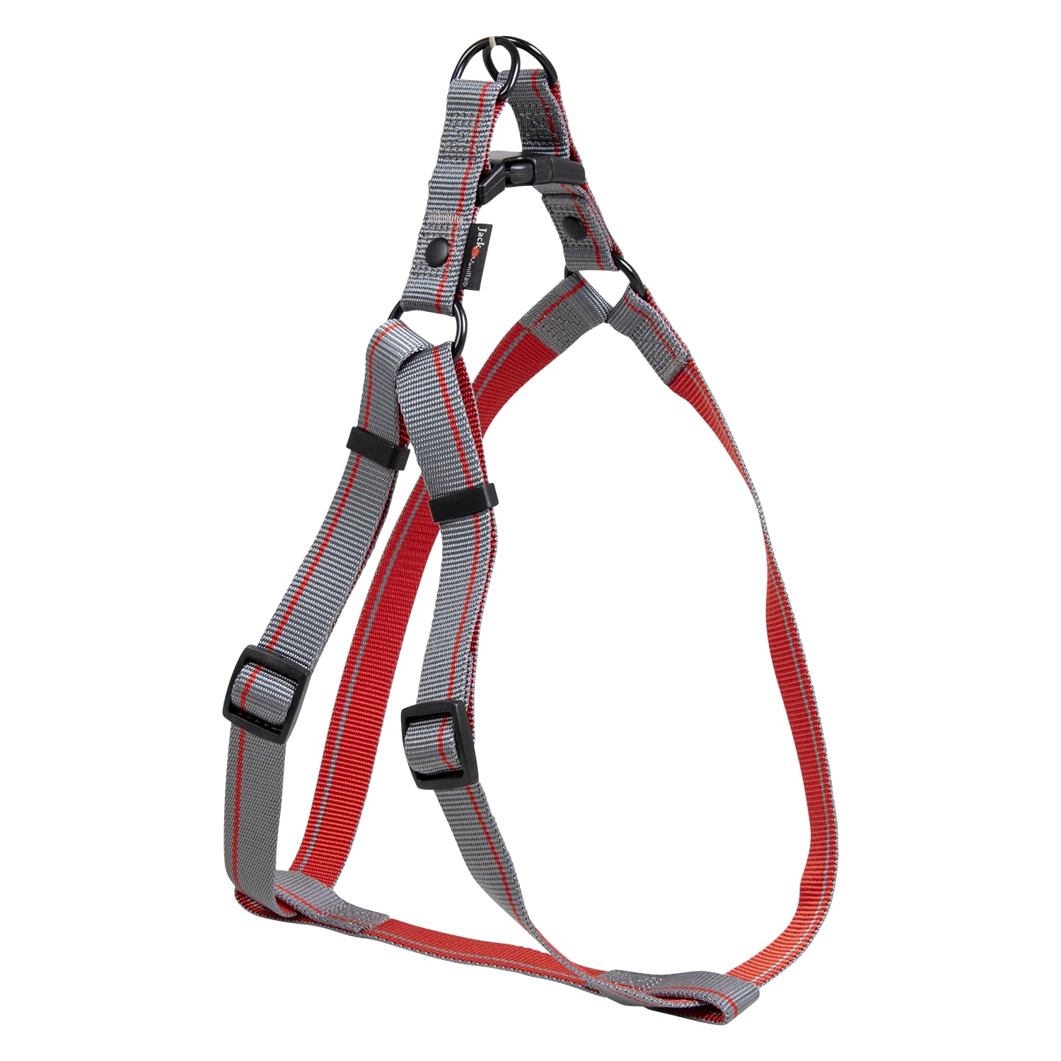 JACK AND VANILLA, Ergonomic Dog Harness, Adjustable, Lightweight and Durable, Modern Design with Reflective Strips for Safety, Size L, Colour: Grey, 20 mm x 53-82 cm, Stripe Model