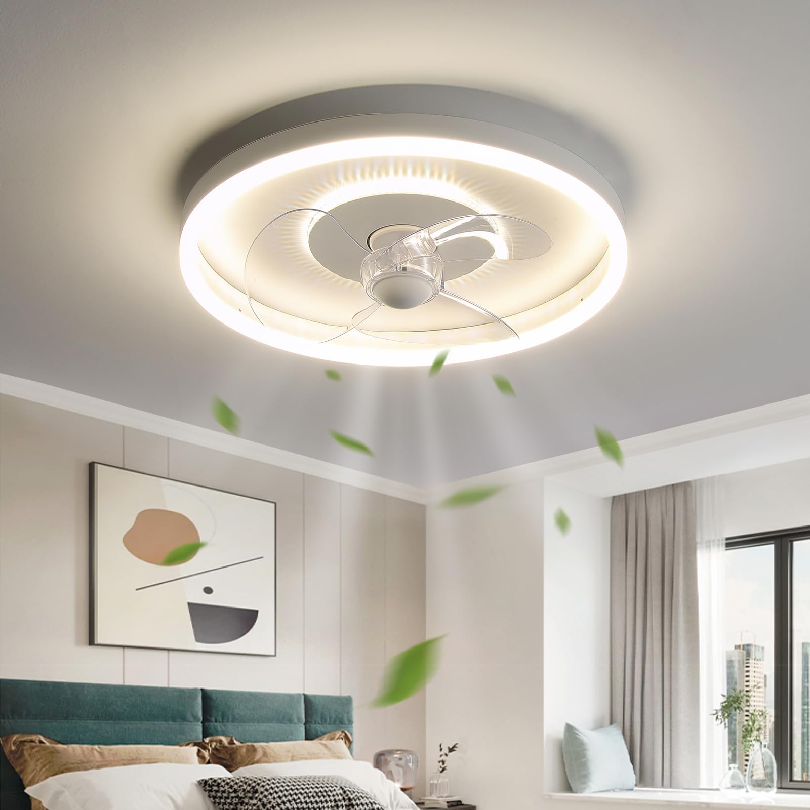 IEOWY 40CM Modern Quiet Ceiling Fan Light for Bedroom Fans with Lights and Remote Control LED Dimmable 6 Speed Reversible DC Motor Lamps Lounge Office