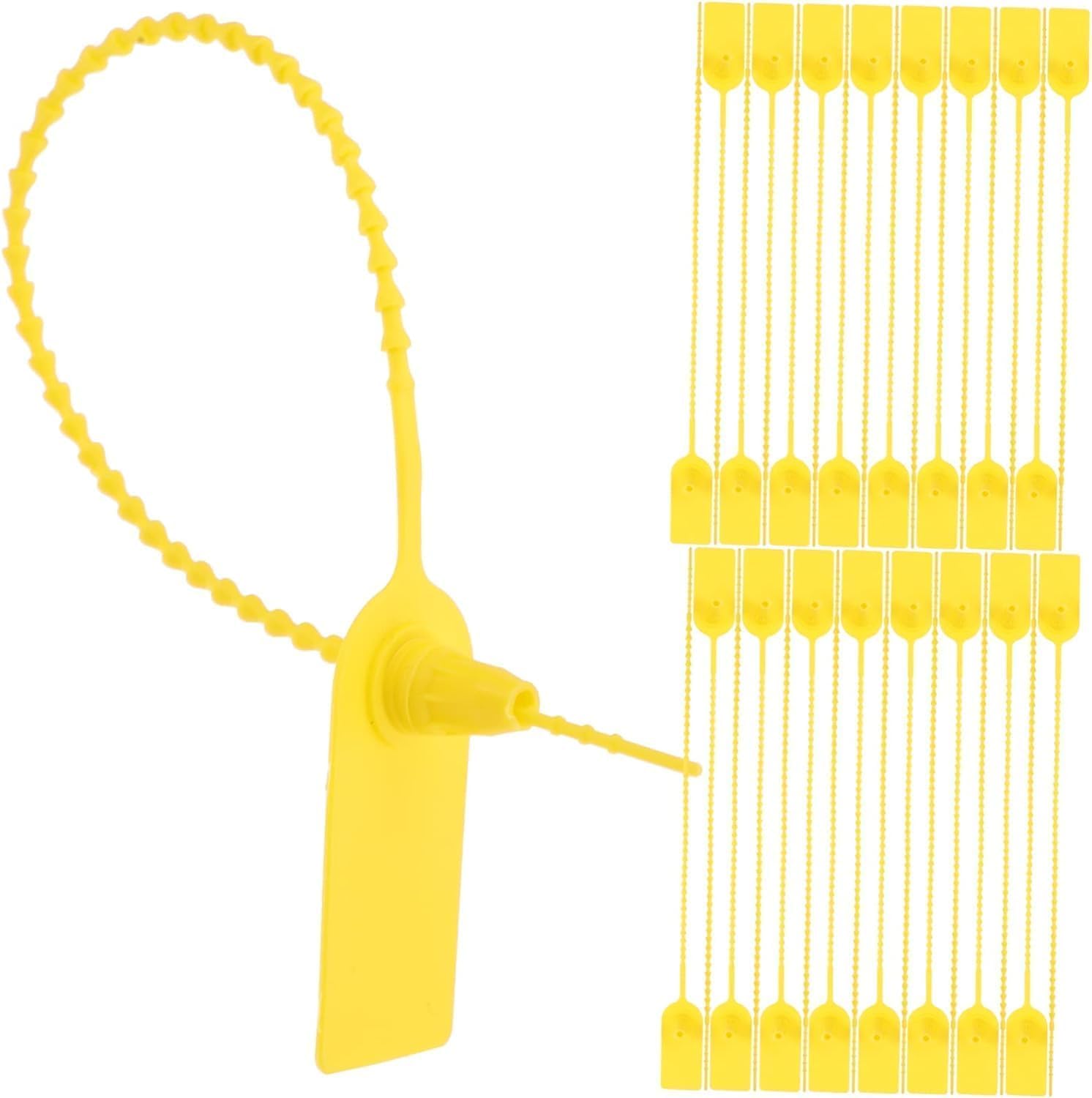 1000 Pcs Plastic Security Seal with Metal Insert, Tamper Evident Seals Pull Tite Security Tags Numbered Disposable Self-Locking Tie Plastic Truck Seals, Yellow