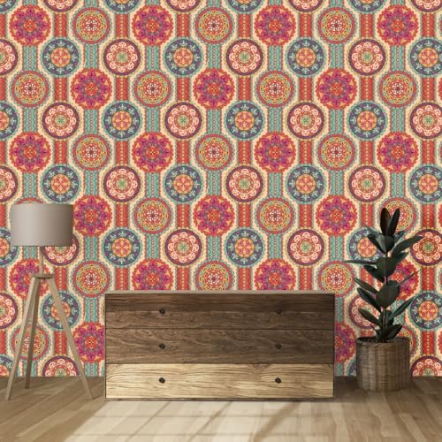 Image of Wallpaper Self Adhesive Wall Covering Vibrant Mandala & Floral Geometric Pattern (41cm x 244cm)