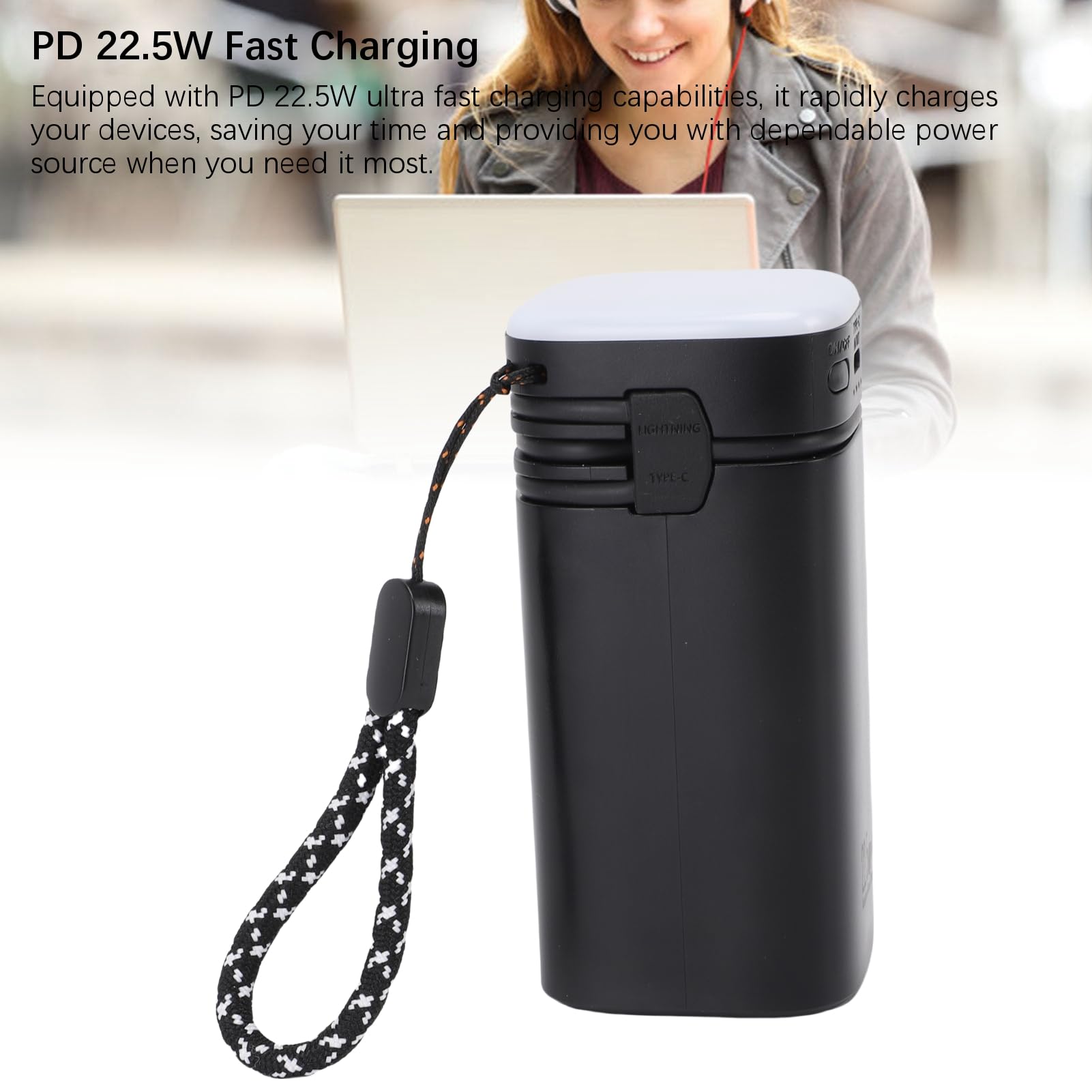 Power Bank a Ricarica Rapida con 4 Uscite 20000 MAh Cavo Integrato per attività Quotidiane