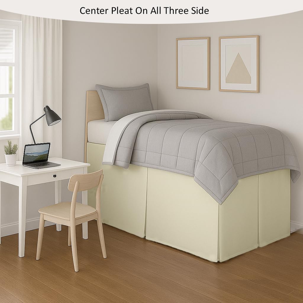 eBeddy Linens Bettrock mit geteilten Ecken, Twin XL, 91,4 cm Länge, 100 % Baumwolle, extra langer Bettrock für Studentenwohnheim, Plattform-Stil, elfenbeinfarben, einfarbig, versteckte