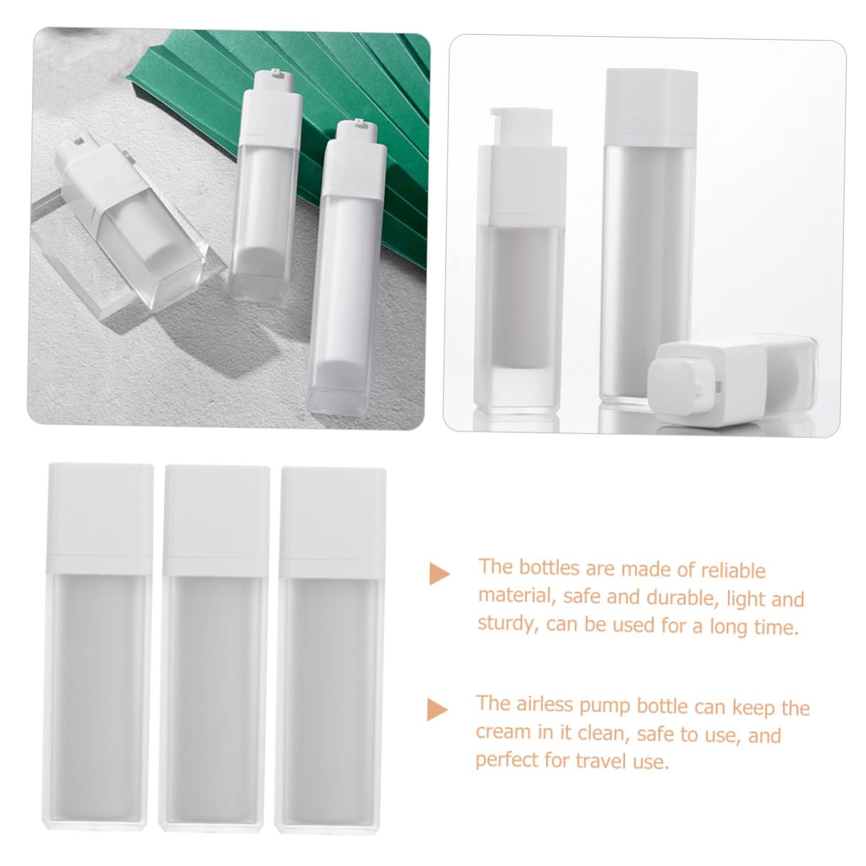 TEHAUX Set 3 Bottiglie Airless da Viaggio 50ml, Dispenser Vuoto per Lozione e Crema, Materiale As e Pp, Facili da Conservare per Palestra e Cena