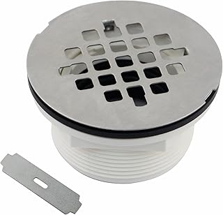 Brushed No Caulk Shower Drain, Welsan PVC Compression Shower Floor Drain with 4-1/4" Stainless St...