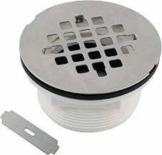 Brushed No Caulk Shower Drain, Welsan PVC Compression Shower Floor Drain with 4-1/4" Stainless Steel Round Grid Strainer Cover, Brushed Nickel