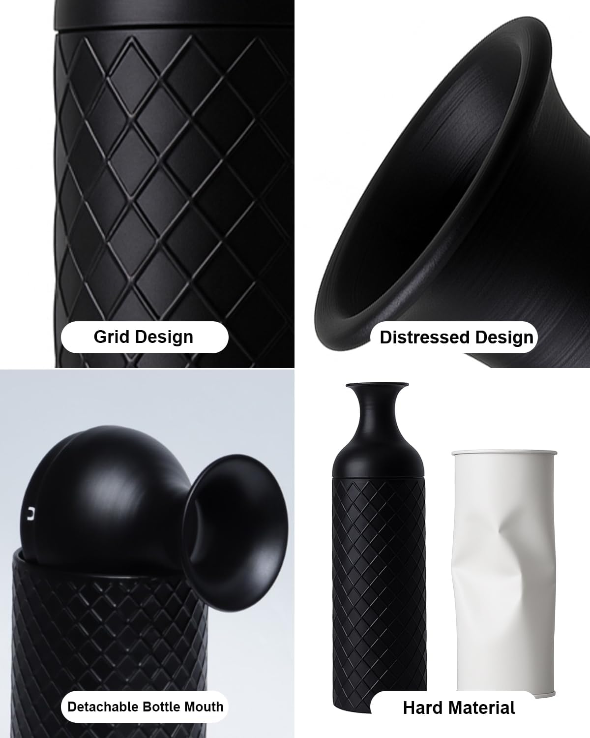 tall black metal floor vases set of 3 with rhombus lattice pattern, decorative standing vases with detachable lid for pampas grass, branches & home corner decor, modern farmhouse style black01