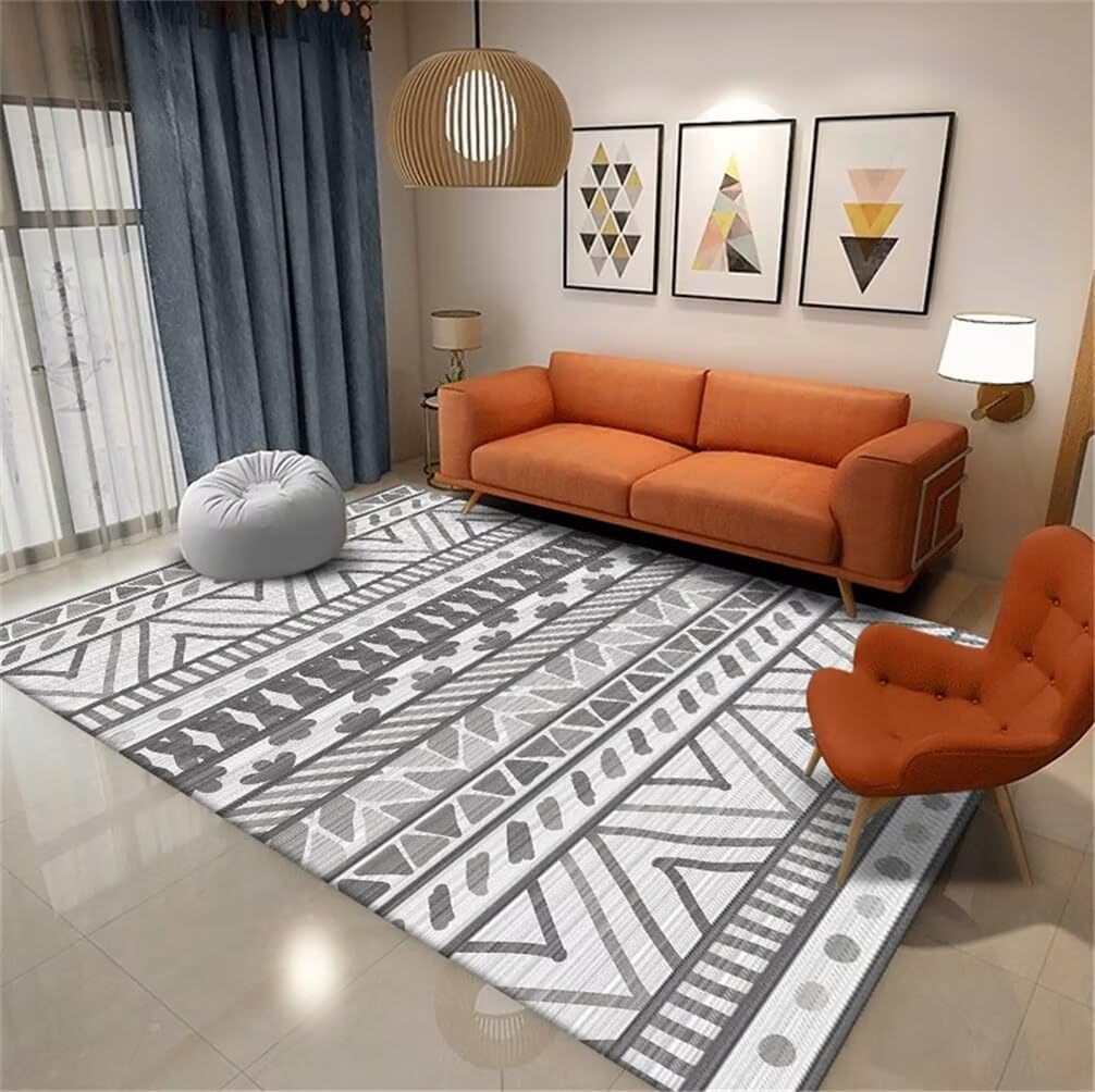 Tapis carré gris 200x200cm aux motifs géométriques pour salon et chambre d'ado