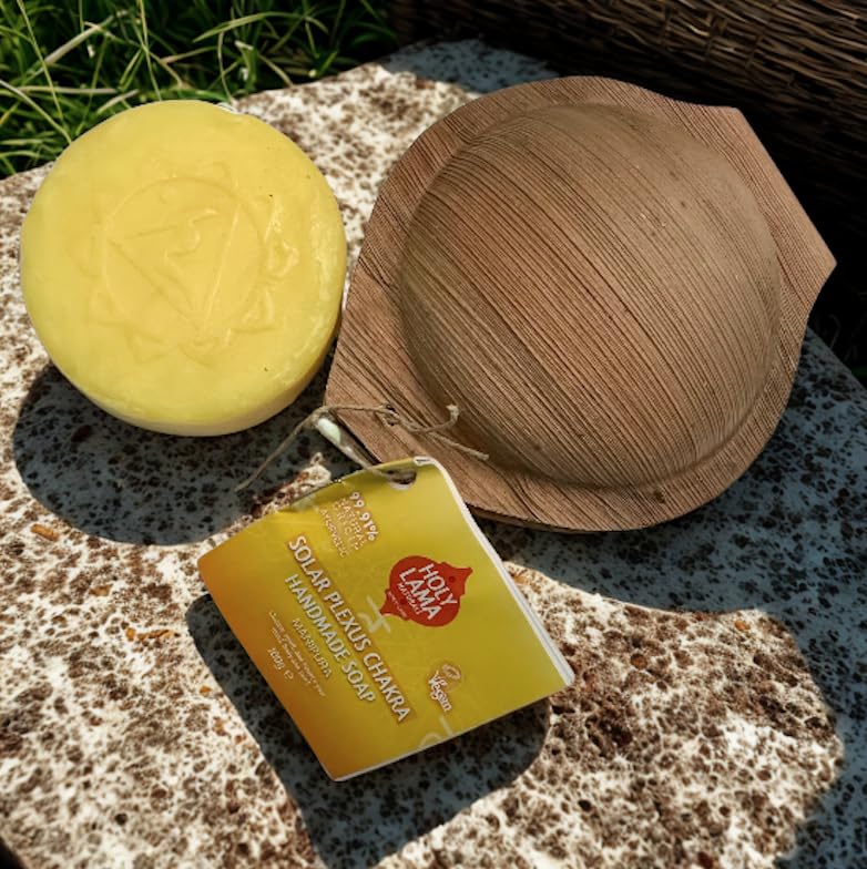 Holy Lama Naturals 'Solar Plexus' Chakra Natural Handmade Vegan Soap, Solid Bar Presented in Handmade Sustainable Case - Image 2