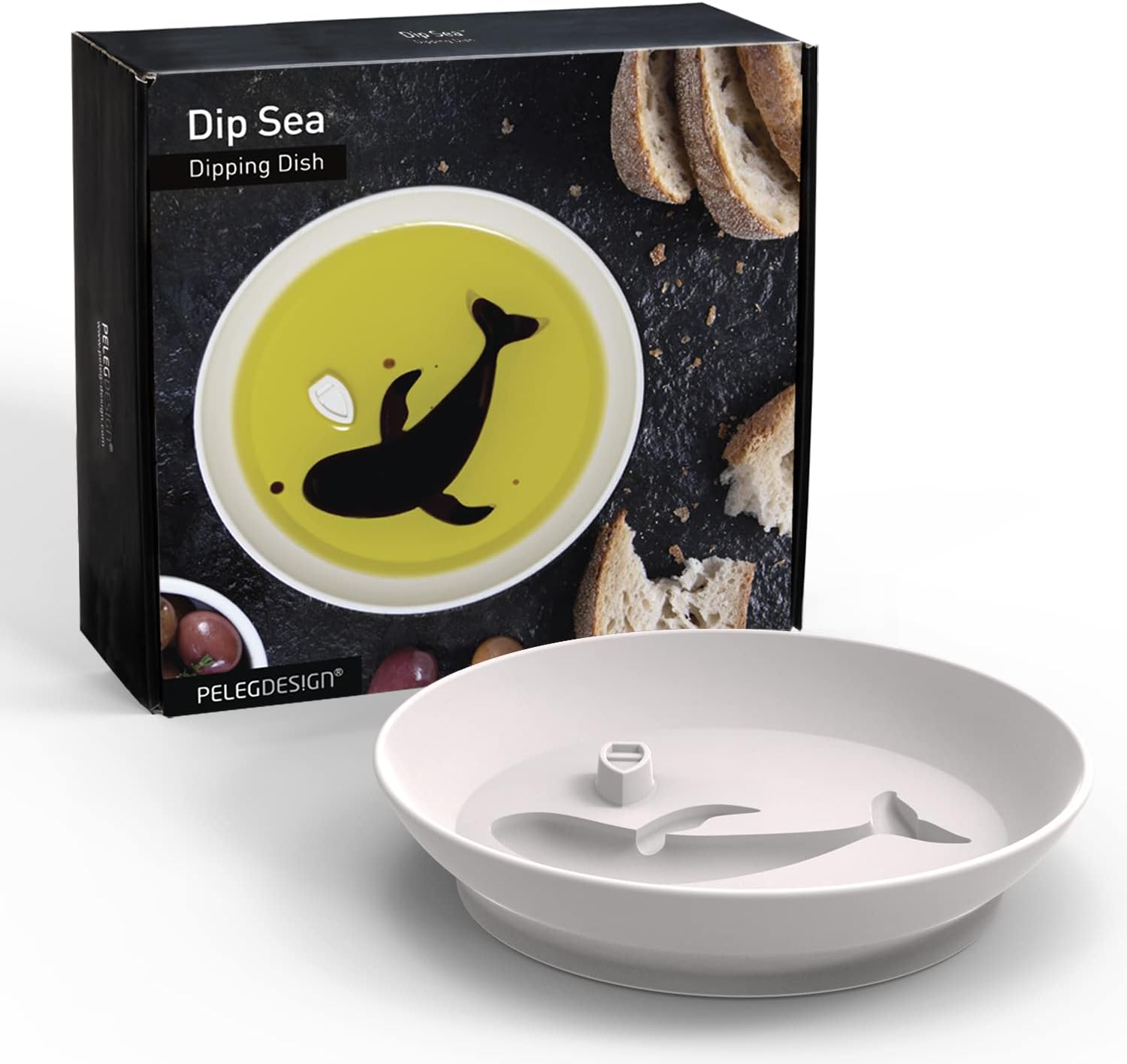 PELEG DESIGN Dip Sea Whale Dipping Dish - Made of Plastic - Balsamic, Olive Oil, Soy Sauce Plate - Round Bowl (White)