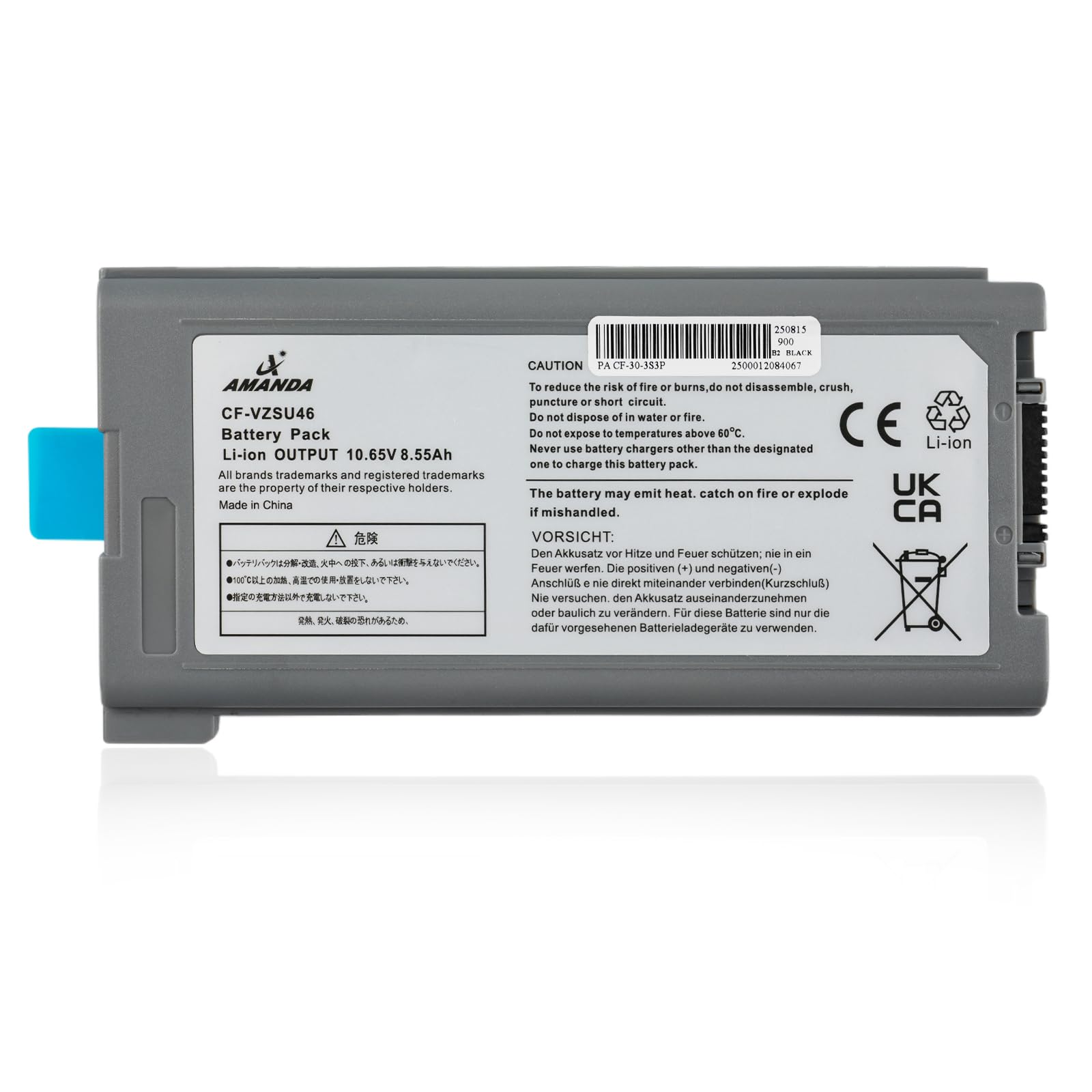 New Laptop Battery 9cell Replacement for Panasonic Toughbook Cf-30 Cf-31 Cf-53 CF-VZSU46 CF-VZSU46S CF-VZSU46U CF-VZSU46R CF-VZSU46AU CF-VZSU71U CF-VZSU72U 10.65V 8.55Ah