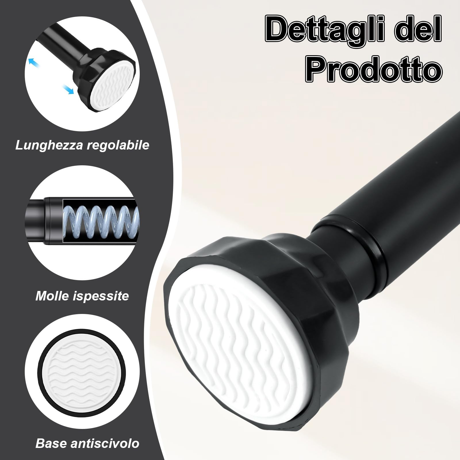 Bastone Per Tenda Doccia Estensibile 70-130cm - Ø25mm, Fissaggio A Pressione Senza Viti - Foto 12