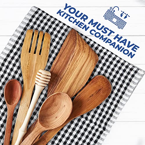 Towelogy® 4 Pack Kitchen Towel Set Monocheck Black 100% Cotton Terry Tea Towels for Drying Dishes Multipurpose Dish Towels - Image 3