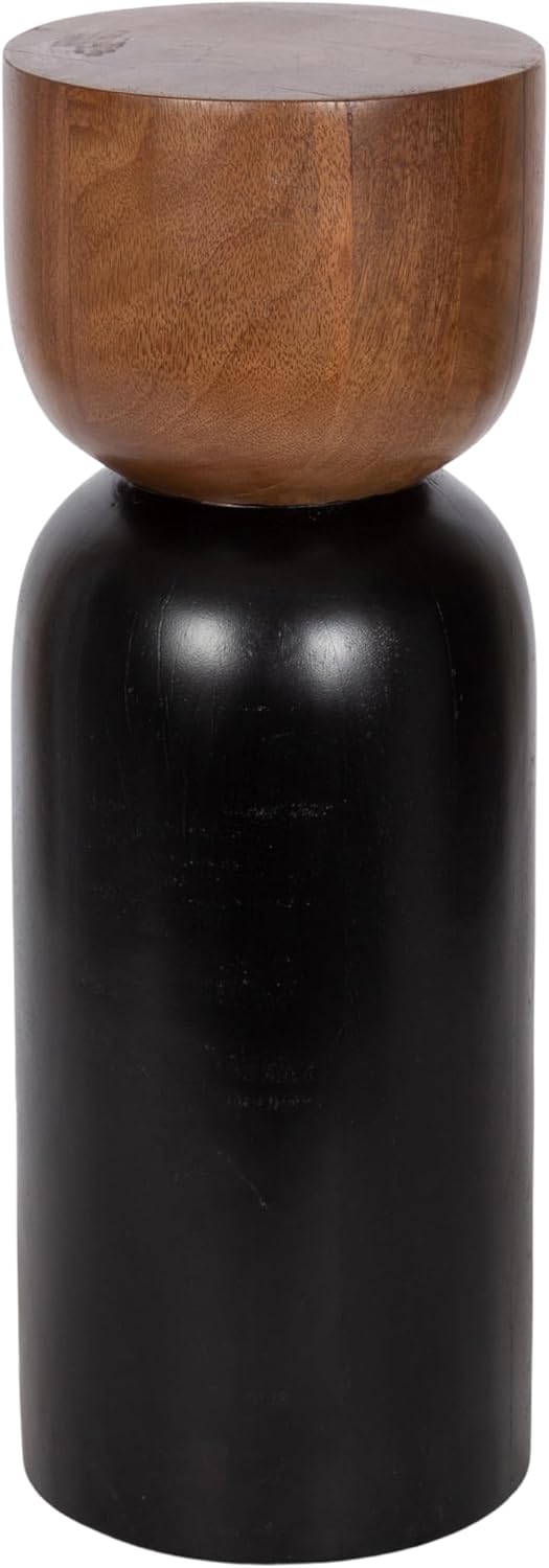 Kate and Laurel Teo Transitional Round Mango Wood Drink Table, 8 x 8 x 22, Walnut Brown and Black, Modern Sculptural Bedroom Nightstand with Unique Pedestal Table Design for Use as Indoor Plant Stand