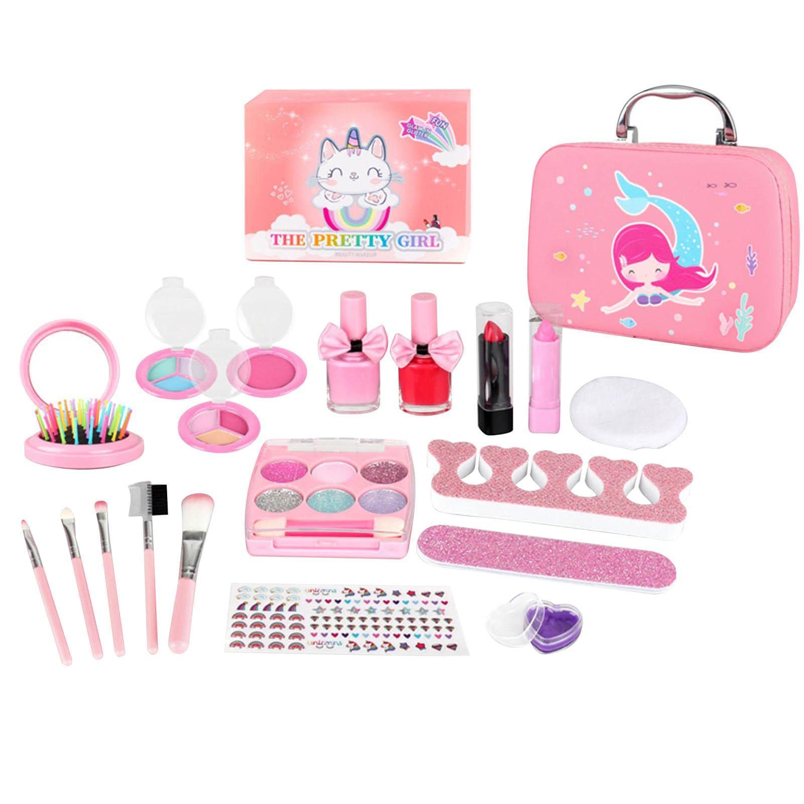 Keptfeet 4 Giocattoli Cosmetici per Ragazze | Kit per Trucco per Bambini | con Pennello per Trucco Rossetto | Set di Giochi per Trucchi Finti Regali per Natale, Ringraziamento, Compleanno