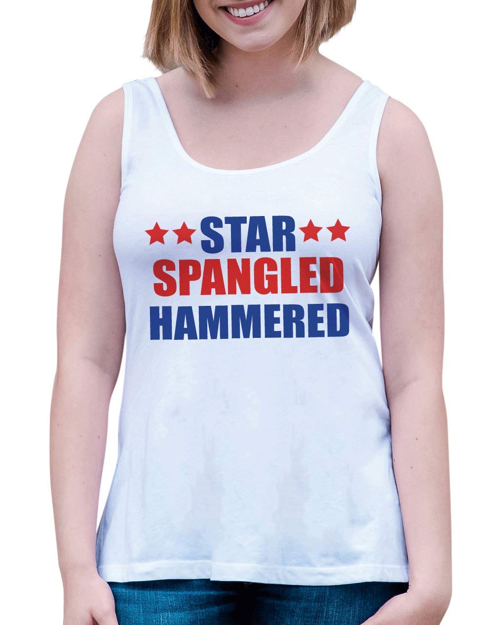 Custom Party ShopWomen's Star Spangled Hammered 4th of July White Tank Top