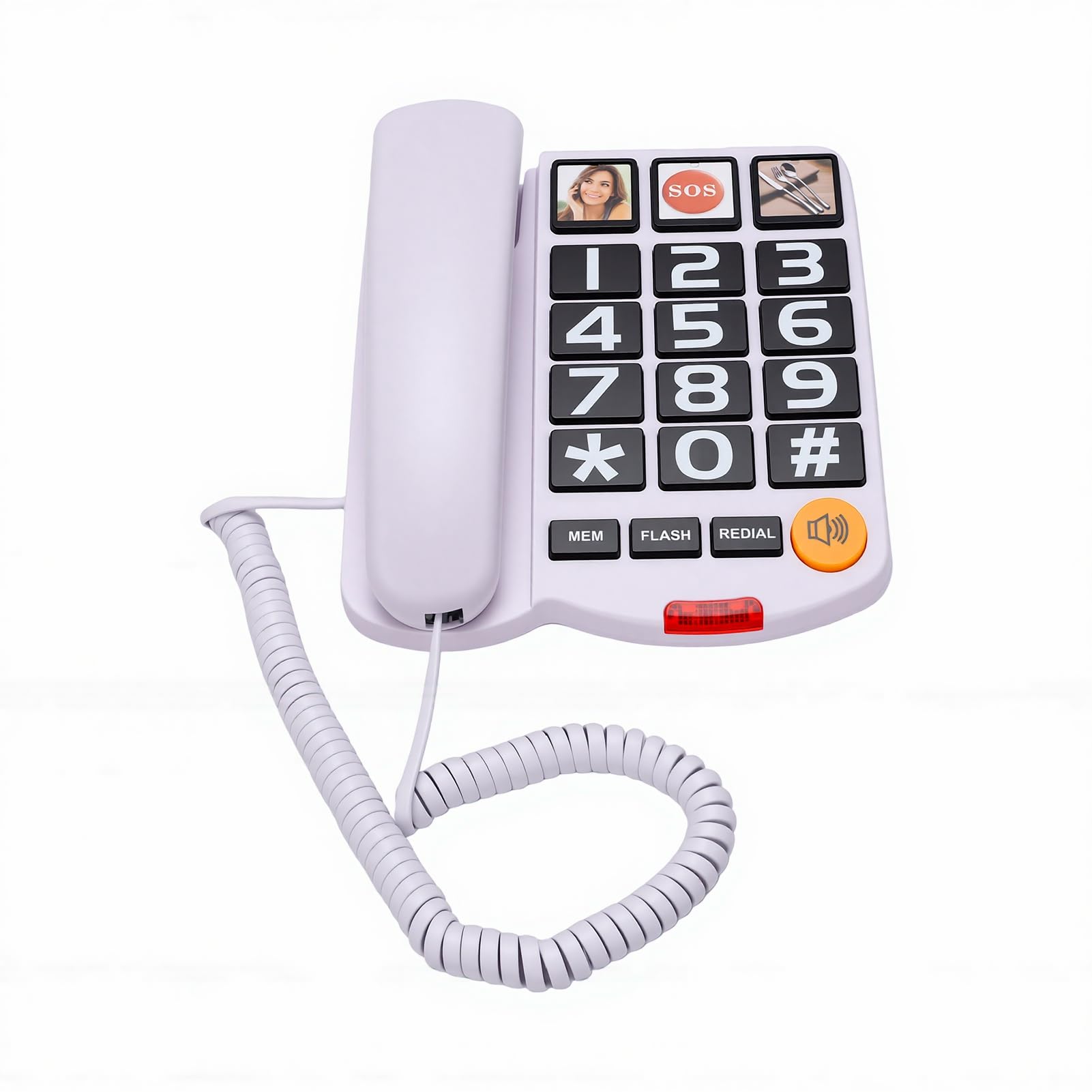Telefono fisso con tasti grandi per anziani, nero o bianco (WHITE) | Telefono fisso extra potente da 110 dB, con 3 funzioni di chiamata rapida tramite foto e vivavoce.