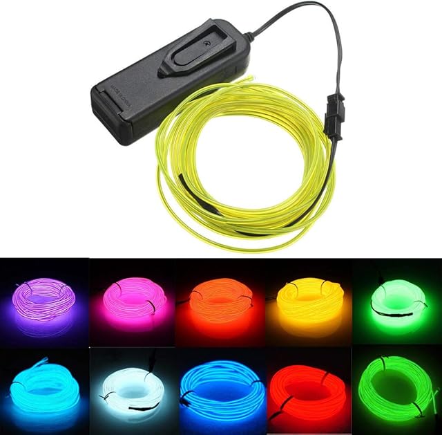 Kmruazre 3m/9ft El Wire Neon Lights with Battery Pack Car Atmosphere Decoration Lights for Parties, Halloween Parties, Weddings, Bar Decoration(Fluorescent Green)