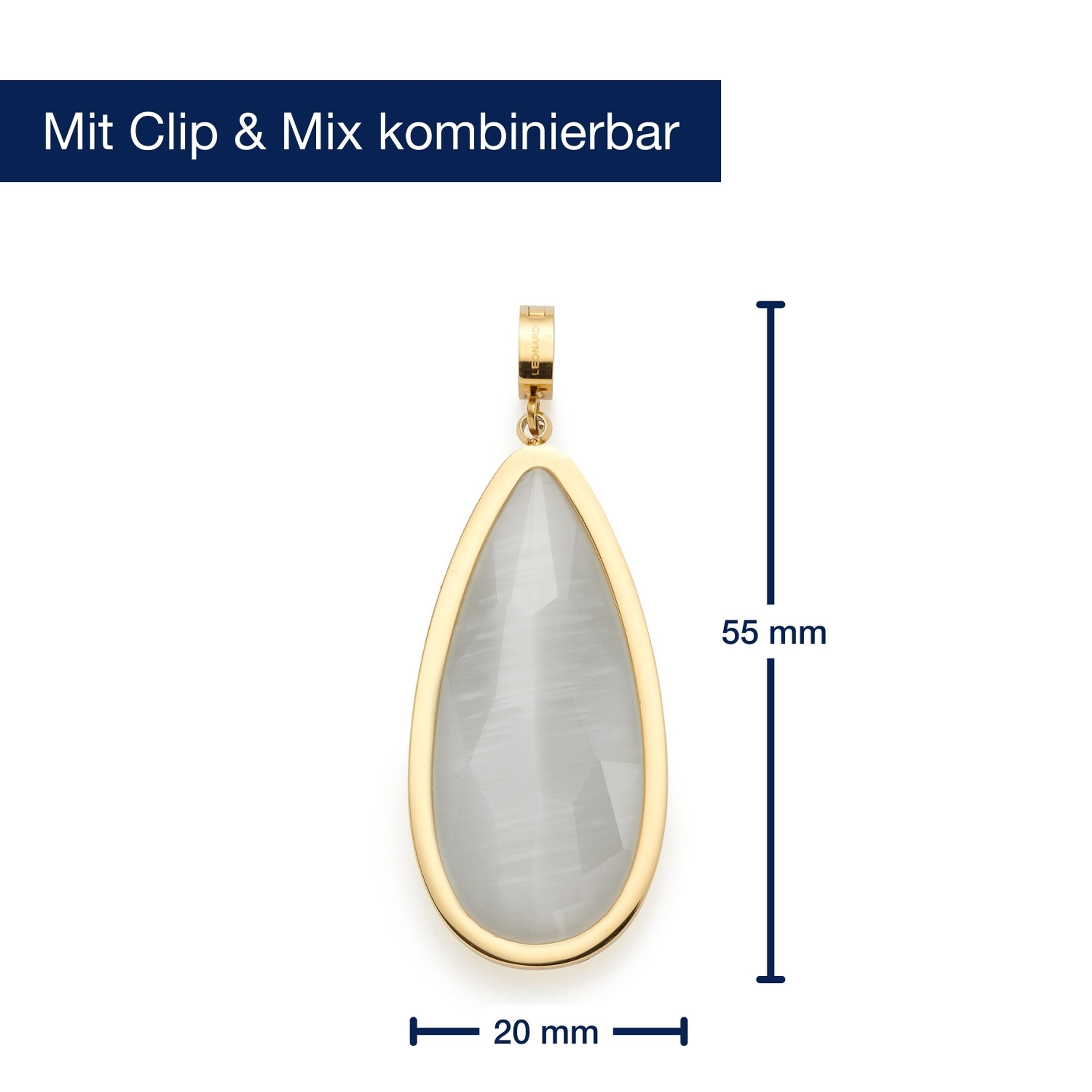 JEWELS BY LEONARDO Anhänger Clip & Mix Jessy • Ketten-Anhänger aus goldfarbenem Edelstahl • Catseye in länglicher Tropfenform • Schmuck Geschenk für Frauen • 024940