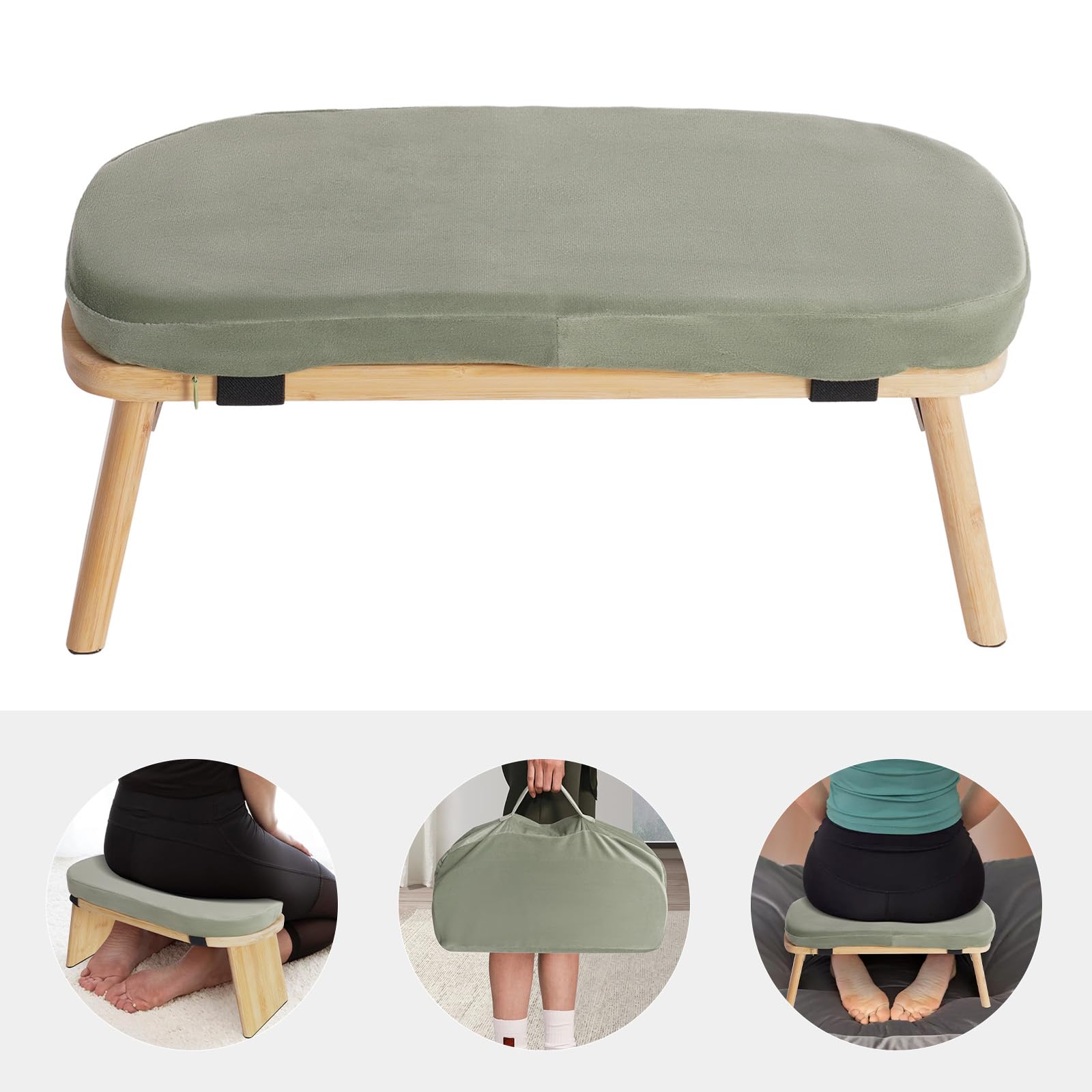 Meditationsbank – Klappbare Ergonomische Bambus-Meditationsbank mit Bequemem Kissen, zum Knien oder Sitzen, für Ideal Achtsamkeit Zen Praxis Meditationshocker