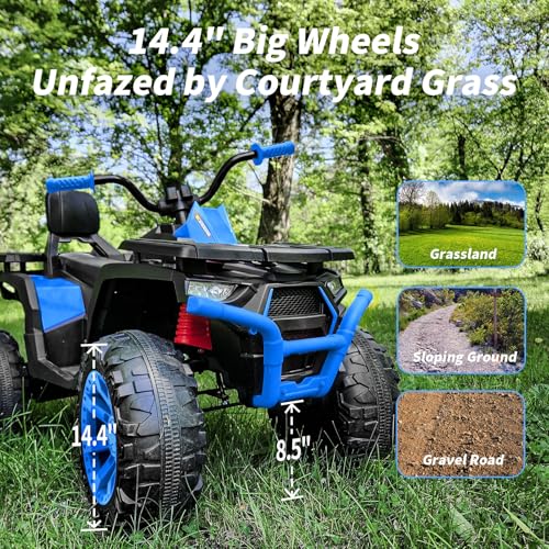 Kids ATV 4 Wheeler, 24V 4WD Electric ATV Ride On Toy for Big Kid w/ 2-Seater, 4x200W Motor, 5.6Mph Max Speed - Blue - Image 6