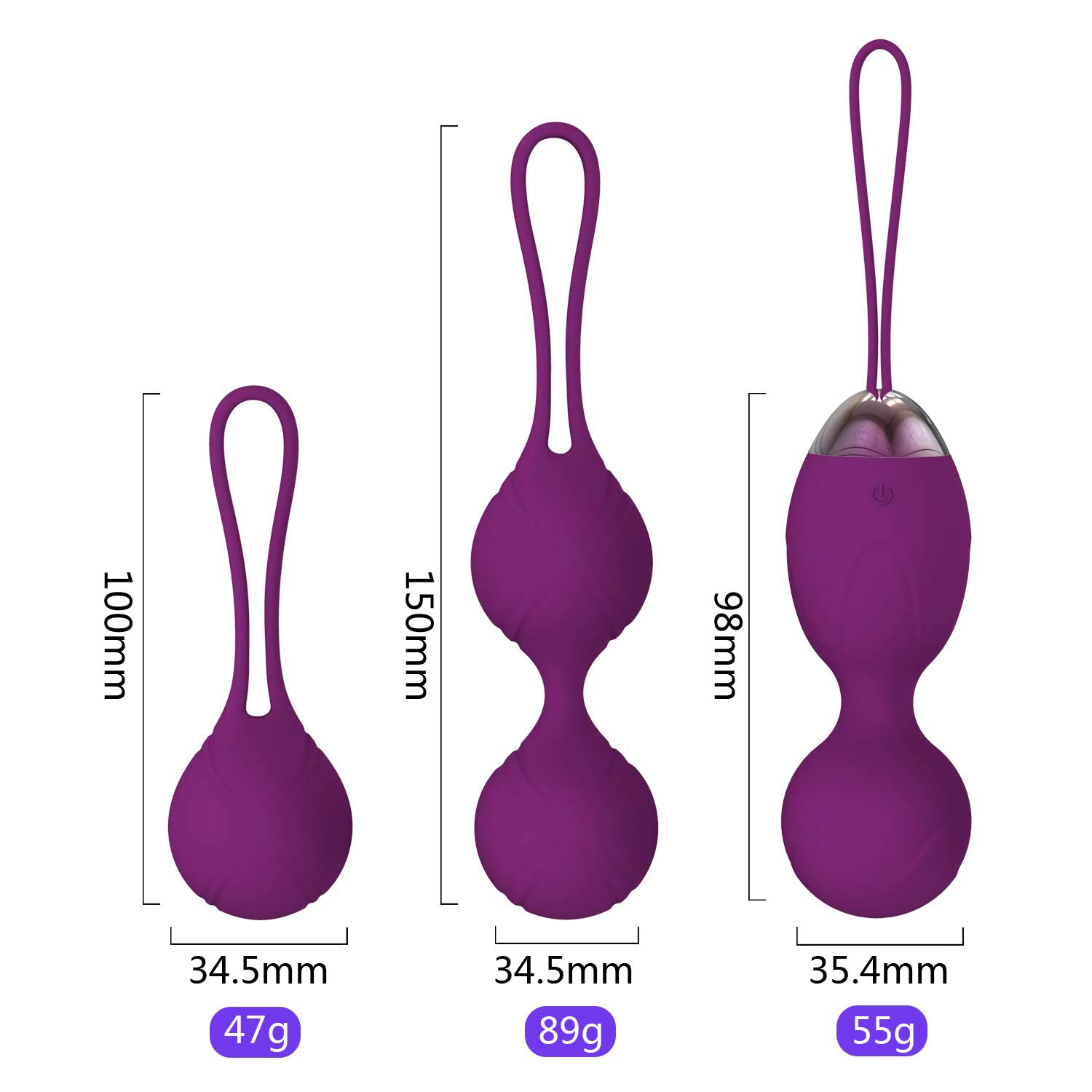 Boule de Geisha - Exercices de Kegel en Silicone Médicale pour Exercices de Plancher Pelvien Ensemble de 3 - Boules de geishas en Télécommande pour Exercices de Plancher Pelvien (Violet)