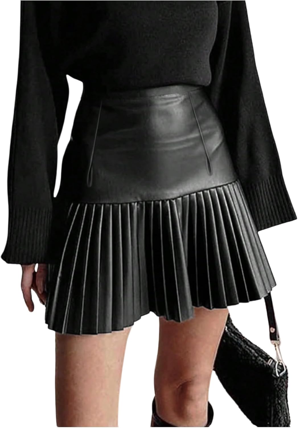 Floerns Women's PU Leather Elastic Skirt High Waisted Short Skirt Club Party Pleated Skirt