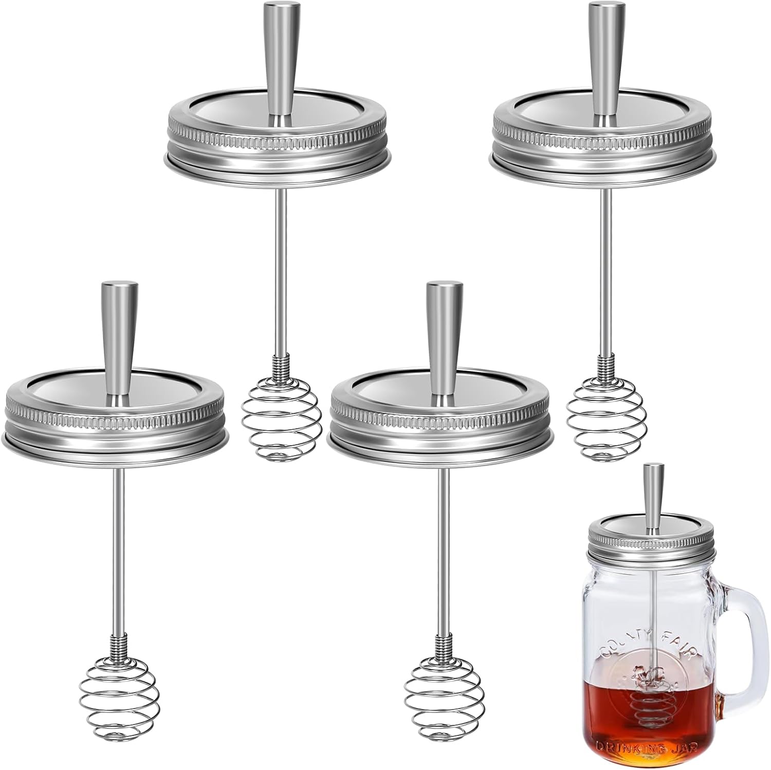 4 Pack Honey Dipper Lid and Rings for 16 oz Regular Mouth