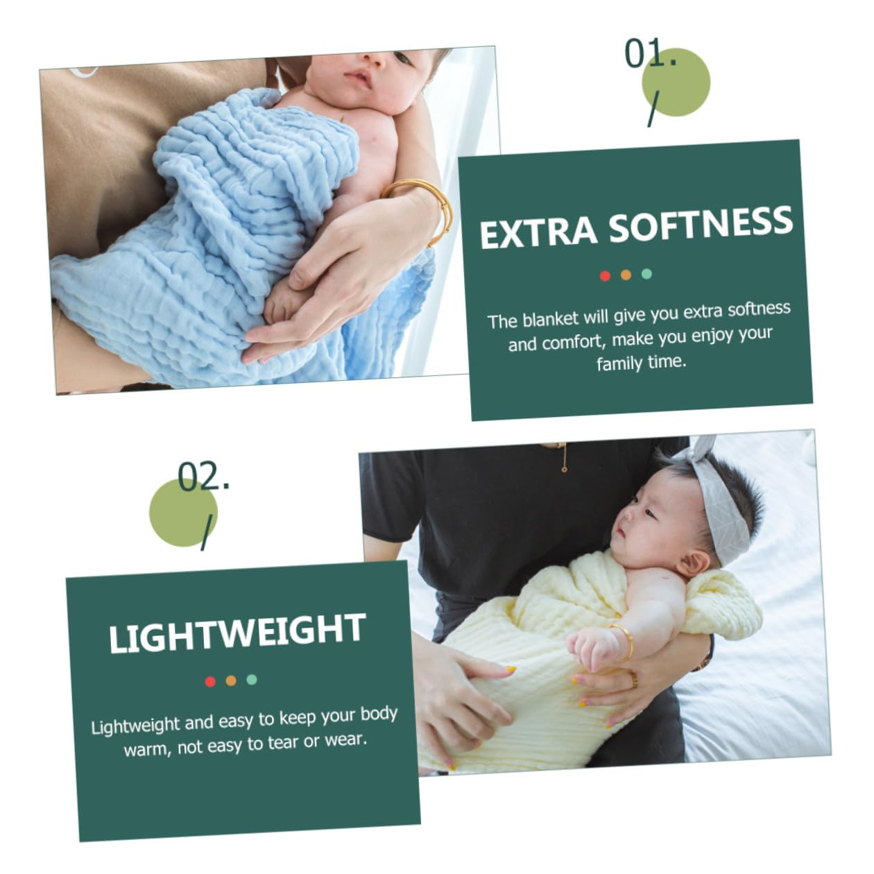 NOLITOY 3 Stück Babydecke aus Baumwolle Leichte und Atmungsaktive Puckdecken für Neugeborene Weiche Kuscheldecken für Indoor und Outdoor Nutzung