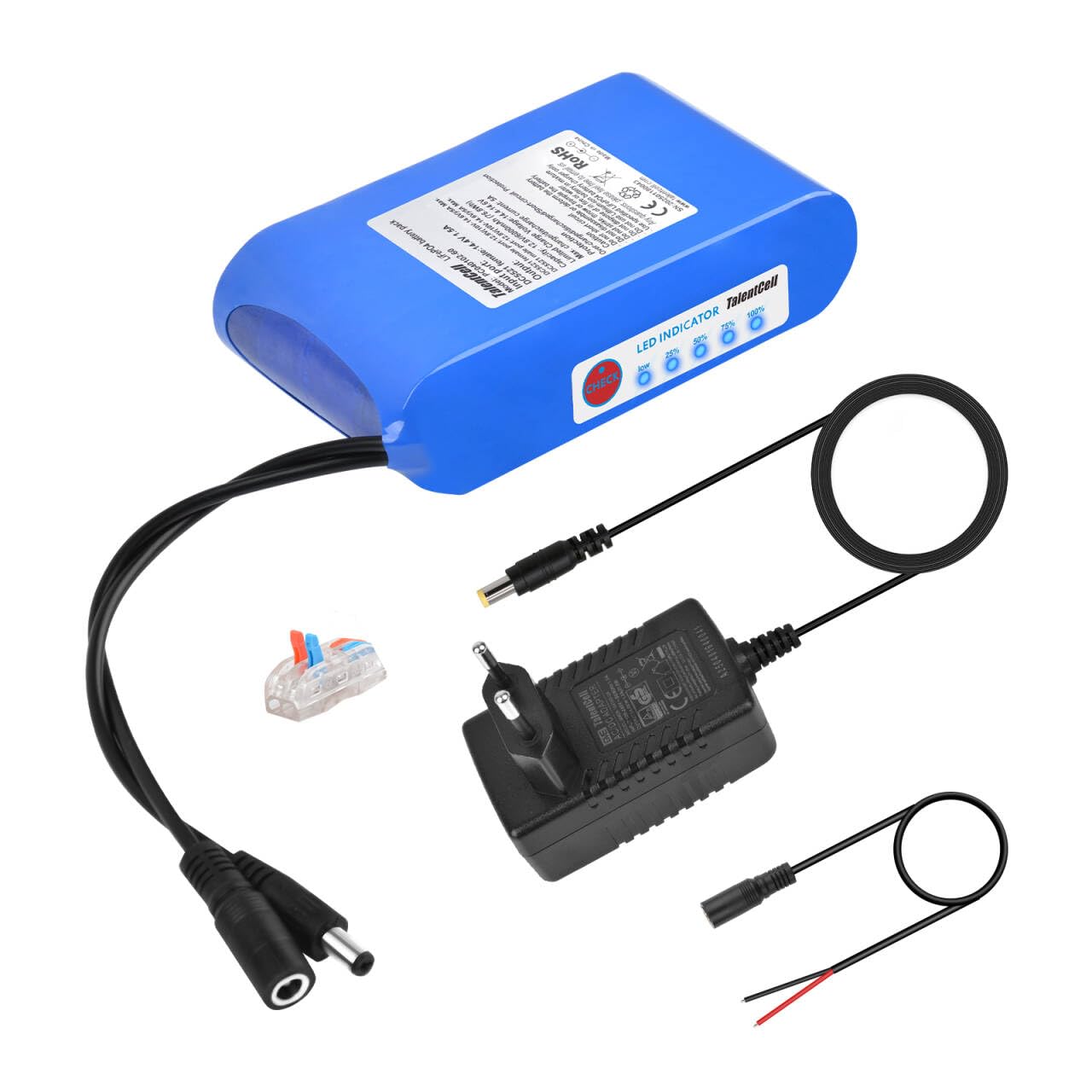 Talentcell 12V LiFePO4 Akkupack, 3000+ Zyklen Wiederaufladbare 12.8V 6Ah 76.8Wh Lithium Eisen Phosphat Batterie mit DC 12V Ausgang für LED Streifen, CCTV Kamera, Router, DIY und mehr