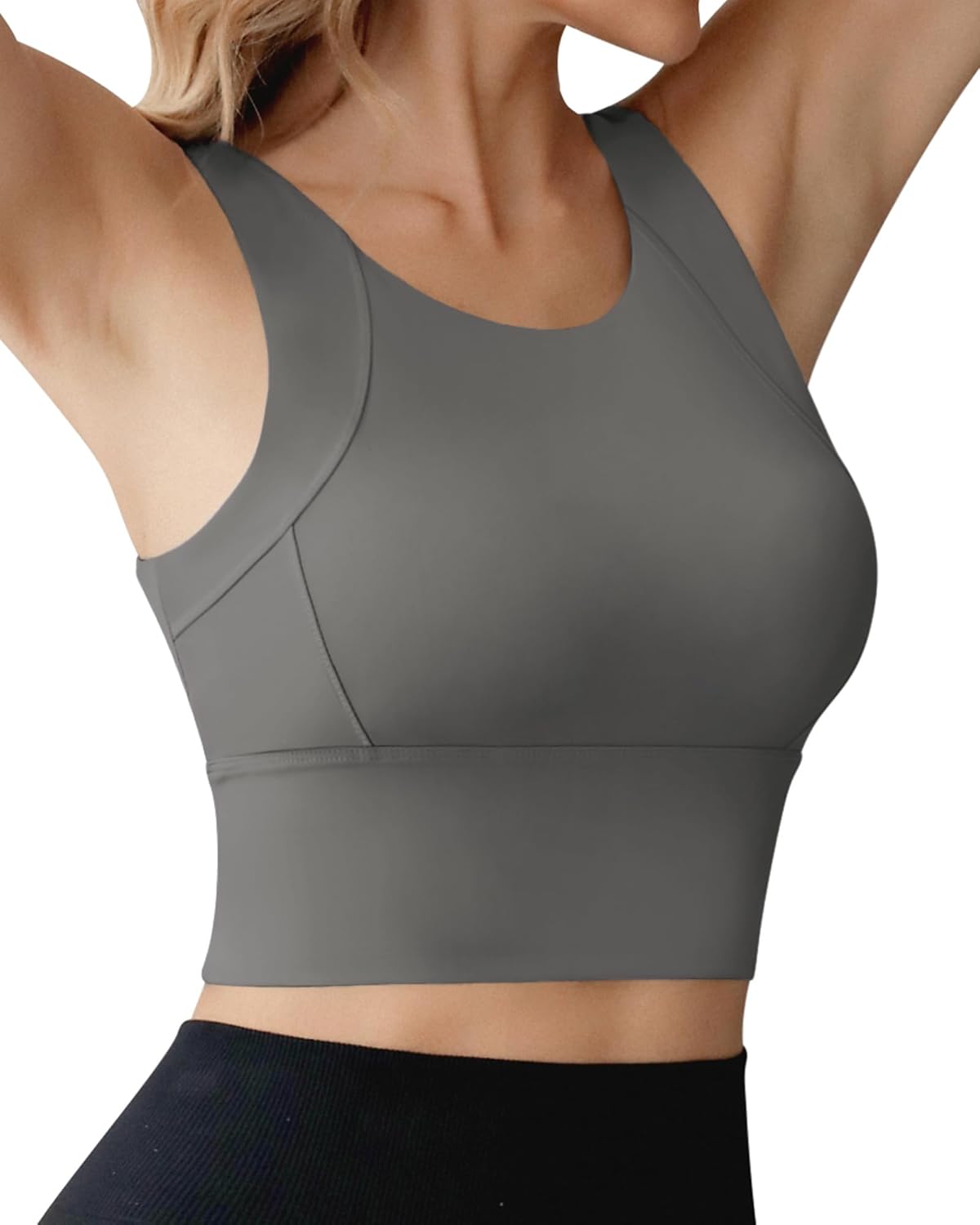 Ama Larsi High Neck Sports Bra for Women Longline Medium Impact Workout Crop Tank Tops Wirefree Padded Yoga Bra Gym - Image 3