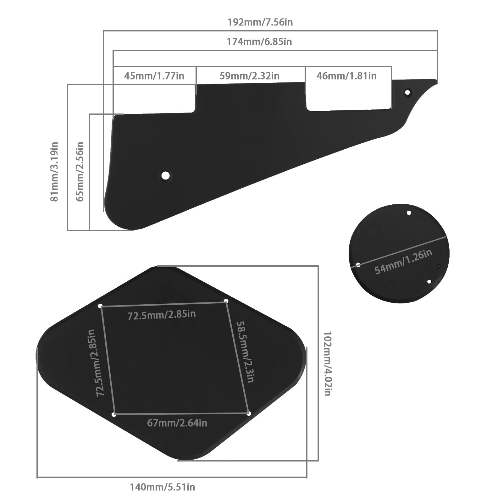 Zestaw 3 szt. LP Pickguard Control Backplate Przełącznik wyboru Pokrywa płyty ze śrubami Kompatybilny z Epiphone Les Paul Standardowa gitara Plastik czarny