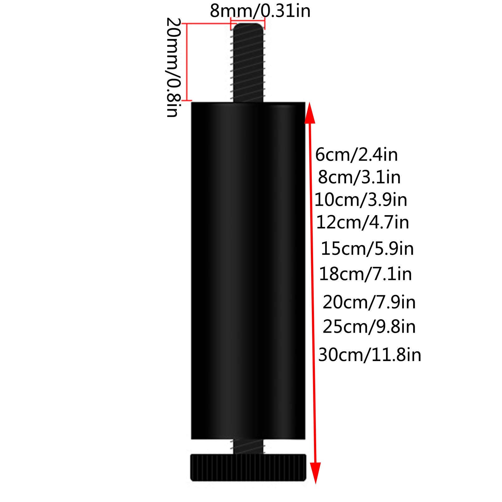 Set di 4 gambe regolabili in metallo per divano in alluminio nero, piedini per mobili da 10 cm, per letto e tavolo, asta filettata M8, perfetti per divano, lavatrice, frigorifero