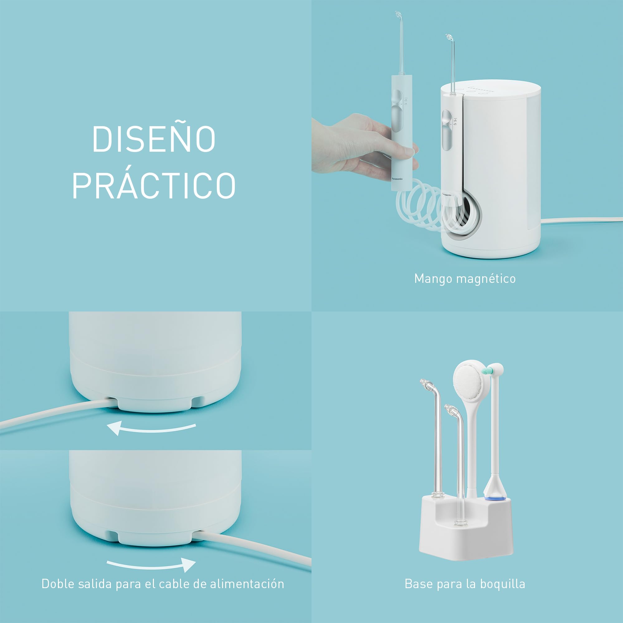 Panasonic EW1614AW503-PACK Family Irrigator Oral Dental, Chorro Ultrasónico, Modo Infantil, 10 Ajustes de Presión, IPX7, Ortodoncia, 5 boquillas, alimentado por Red Eléctrica, Blanco