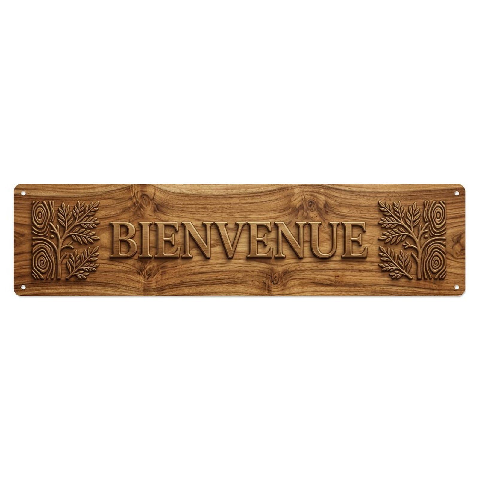 Acacia Wood Golden Brown Grain Welcome Metal Tin Skinny Sign Plaque Wall Decor for Cafe, Club Bar, Office, Home Garden Metal Poster 4x16Inch