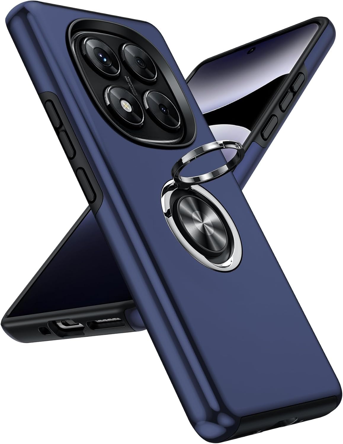 Jusy Custodia per Xiaomi Redmi Note 14 Pro 5G con anello girevole a 360° e supporto magnetico, cover Redmi Note 14 Pro 5G con finitura lucida di lusso e placcatura elettrica, grigio/oro