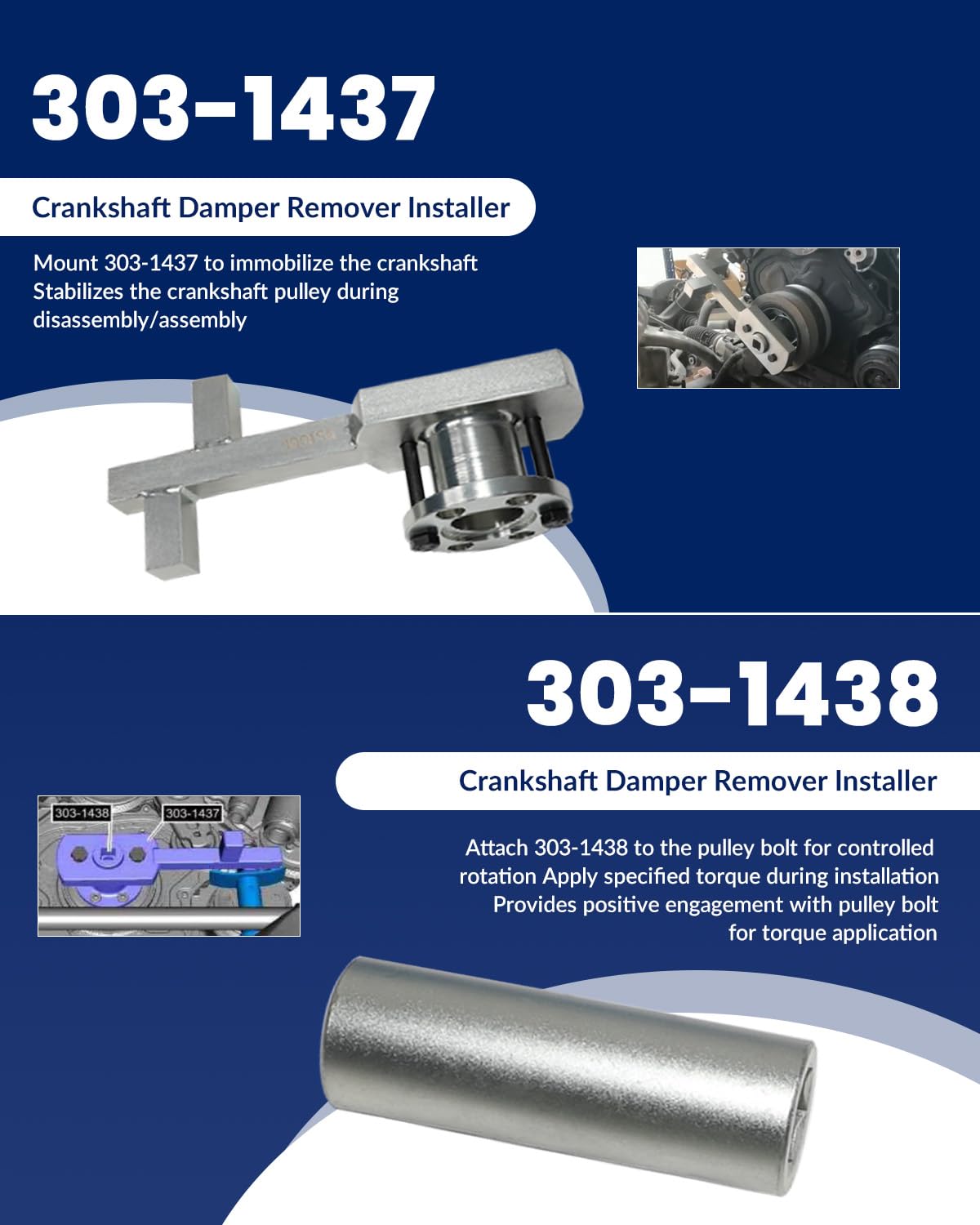 DPTOOL Outil d'installation de poulie de Vilebrequin Extracteur d'amortisseur de Vilebrequin Compatible avec Jaguar Land Rover 3.0 V6, 5.0 V8 303-1437 303-1438 303-1439 303-1440 303-1441