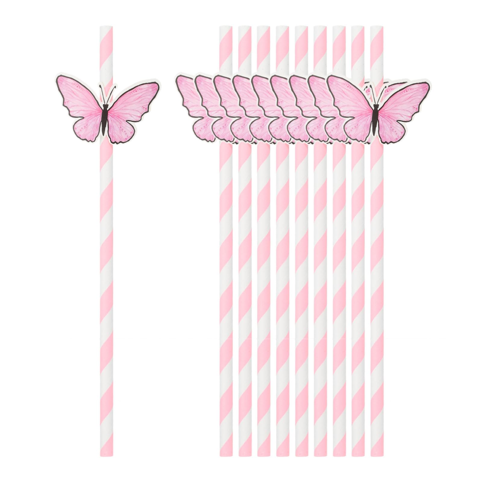 uxcell 80 pajitas de papel a rayas de mariposa, pajitas desechables para decoración de tartas para bodas, fiestas de cumpleaños, color rosa