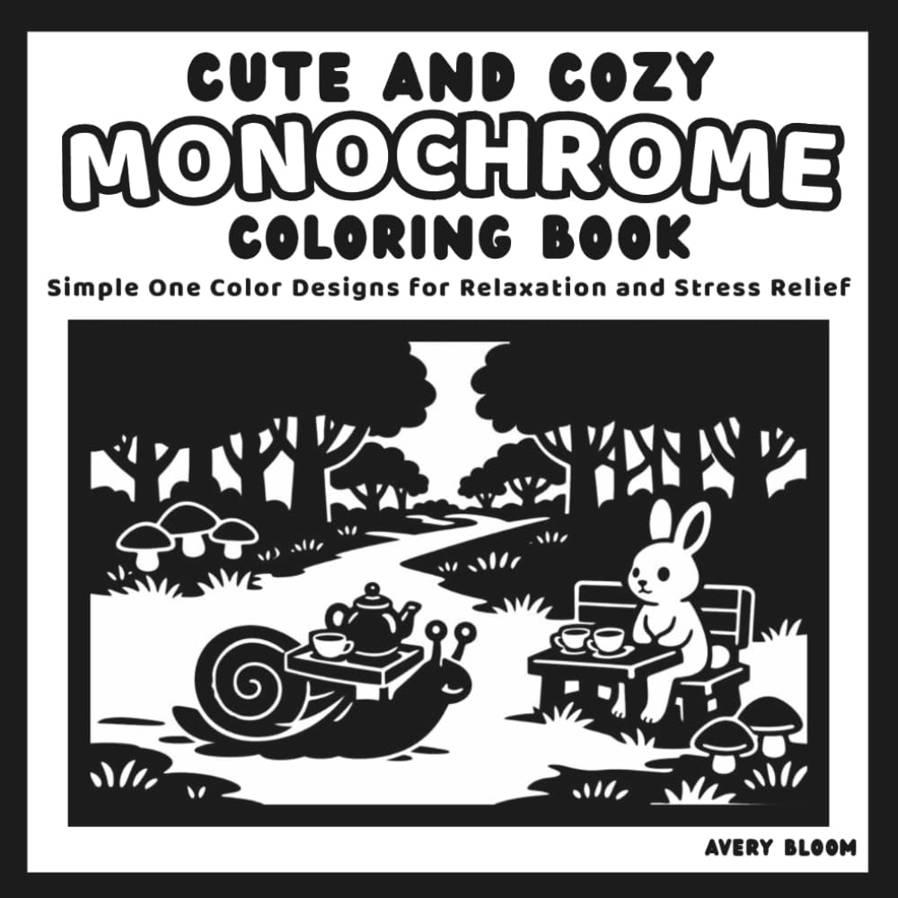 Cute and Cozy Monochrome Coloring Book: Simple One Color Designs for Relaxation and Stress Relief