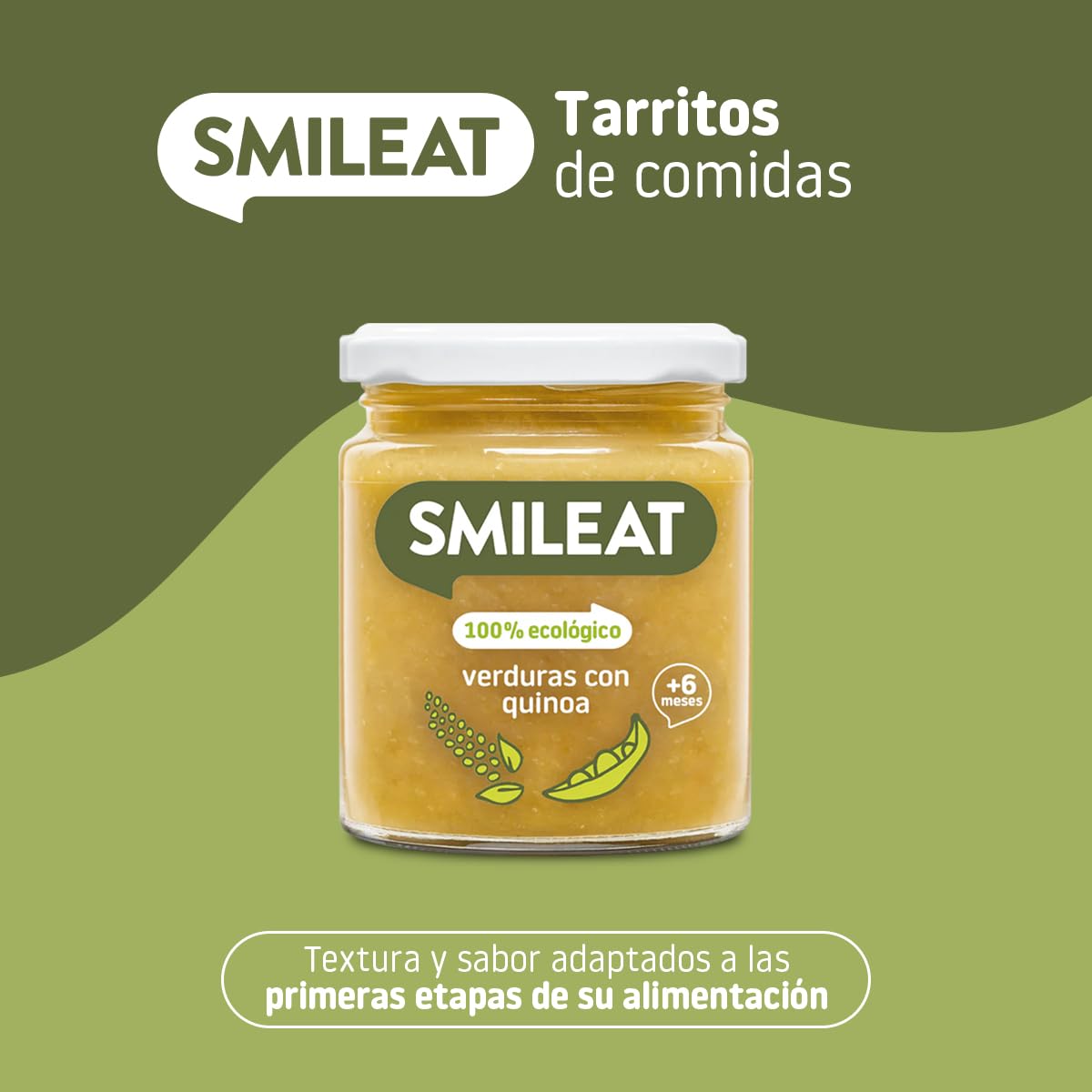 Smileat - Tarritos Ecológicos de Verduras, Ingredientes Reales, para Bebés desde 6 Meses, sin Gluten, Sabor Verdura con Quinoa - Pack de 12 Tarros x 230 g = 2760 g