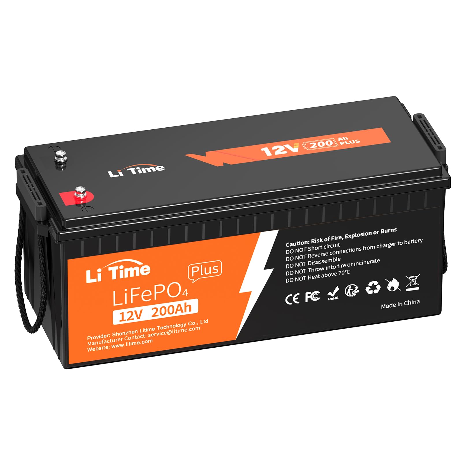 LiTime LiFePO4 200Ah 12V Plus Lithium Batterie Eingebautes 200A BMS, Max.15000 Zyklen und 2560W Ausgangsleistung, 10 Jahre Lebensdauer, für Wohnmobil, Solaranlage, Camping, Solar Home Systeme, Boote