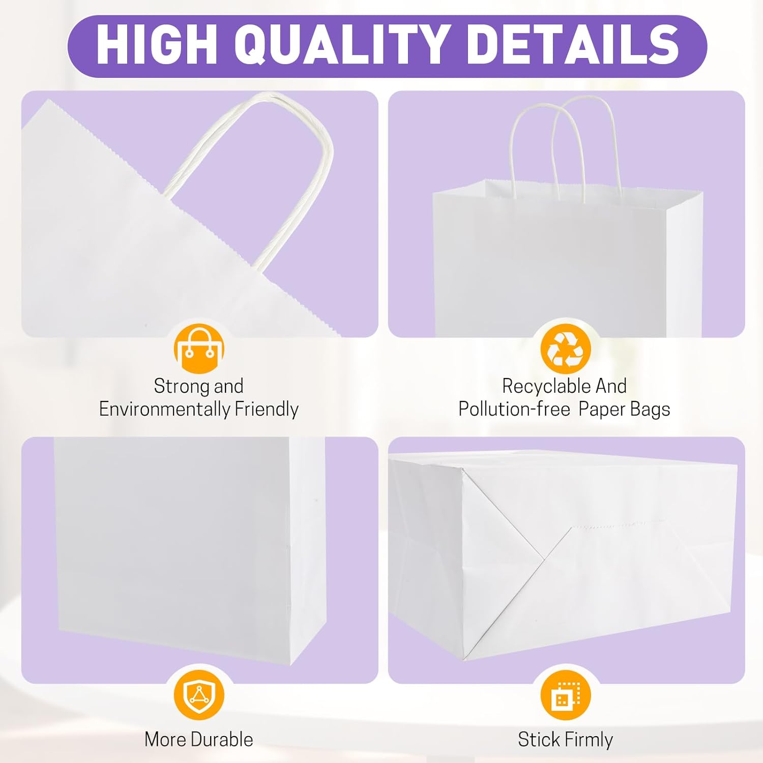 XPCARE White Paper Bags, 100 Packs 10x5x13 Inch Gift Bags with Handles Bulk Paper Bags with Handles Retail Kraft Paper Bag White Gift Bag for Wedding Party Shopping - Image 3