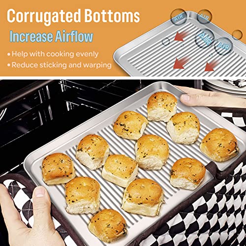 6-Piece Baking Pans Set, E-Far Stainless Steel Bakeware Set For Oven, Include 8-Inch Cake Pan/Rectangle Baking Cookie Sheet/Muffin/Loaf Pan, Non-Toxic & Heavy Duty, Dishwasher Safe #TOP2